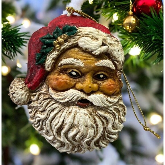 Vintage Santa Claus Face Christmas Tree Ornament Rustic Folk Art Old St Nick - Picture 1 of 6